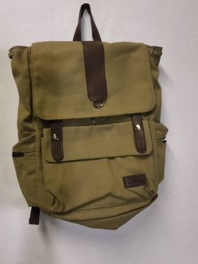 BellaRusso Canvas Olive Backpack with Brown Trim for Men Or Women,roomy,Straps